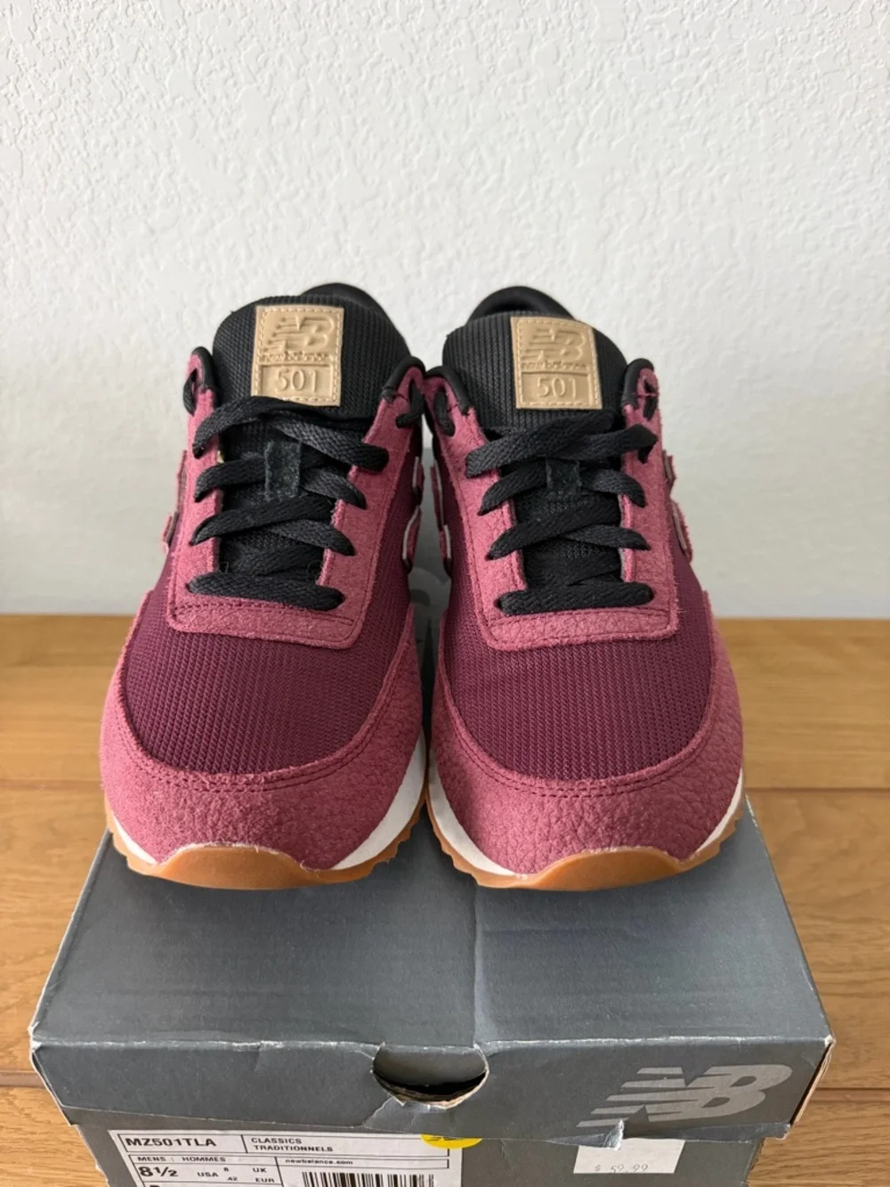 New Balance NB501 (MZ501TLA) Burgundy Suede with Gum Soles - Picture 2 of 8